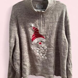 NorthStyle Tan Zip-Up Sweater with Santa Design